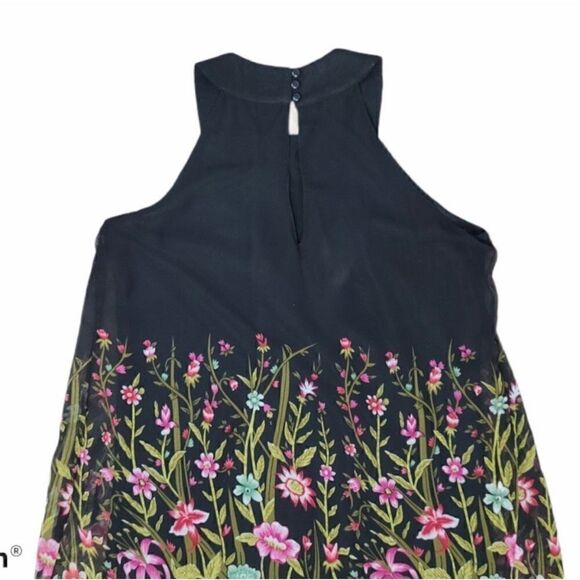 Lola P. Chiffon Shift Colorful Floral Black Dress Embellished Neck Pullover XL - Picture 7 of 10